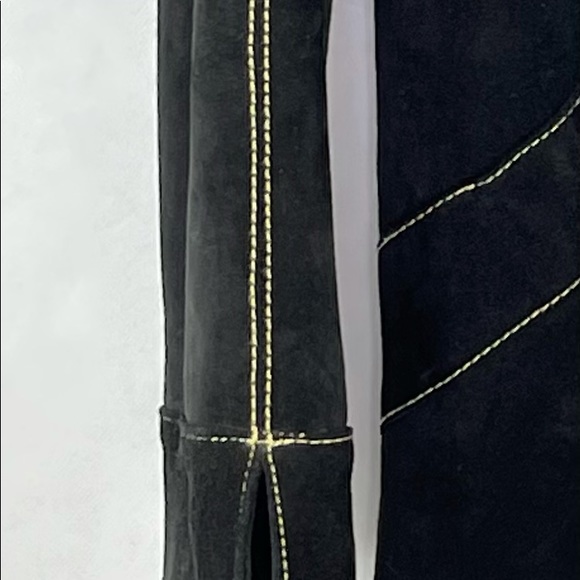 Bob Mackie Gold Embroidered Black Leather Suede Jacket - Picture 7 of 9